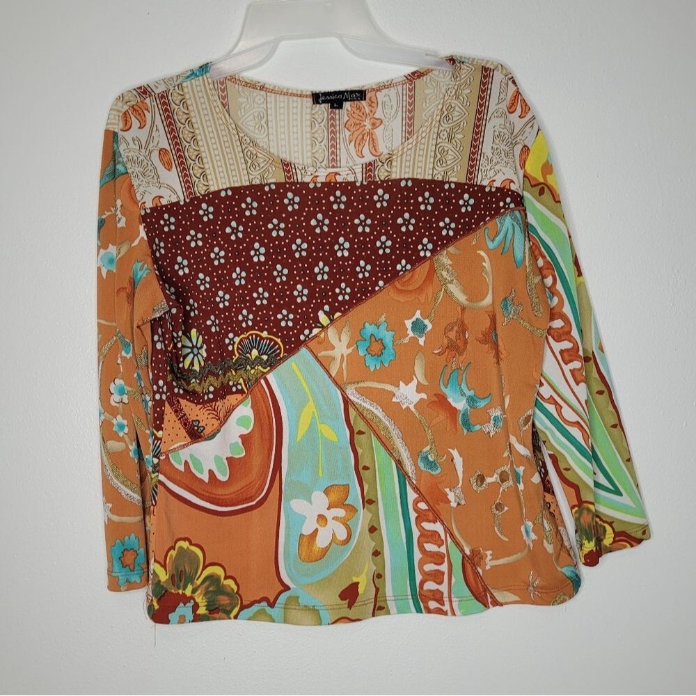 Jessica Max multicolored mismatched patchwork hippie boxy top size large